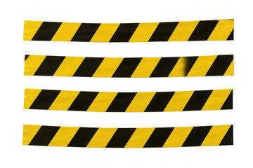 Caution tapes crossing, blocking access, warning against potential hazards with clear isolated background