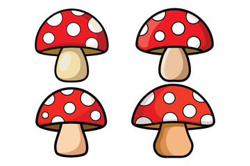 Simple autumn mushroom with red cap and white spots, clean vector style eps