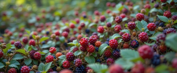  A vibrant berry patch overflowing with crimson and purple fruits, representing the sweet delights of a bear s paradise.