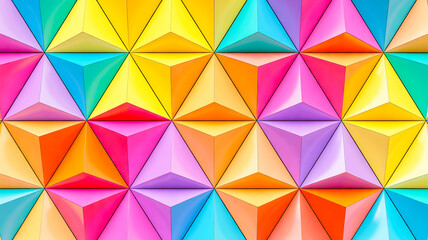 A geometric 3D rendering of a triangular crystalline pattern with multiple colors