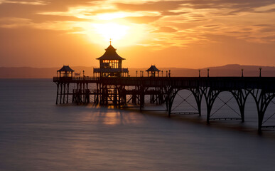 golden sunset on the famous Clevedon pier in England