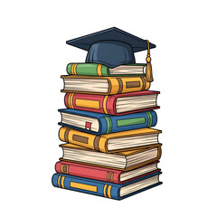 Graduation Cap on Stack of Colorful Books - Education Icon