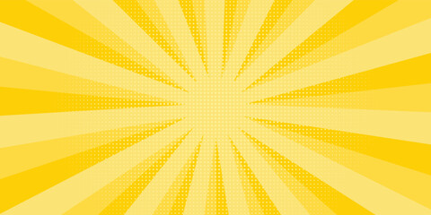 Yellow abstract background with light of sunburst. yellow starburst with halftone. sun ray retro background with flash