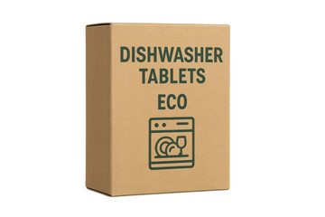 Eco dishwasher tablets packed in cardboard box with transparent background