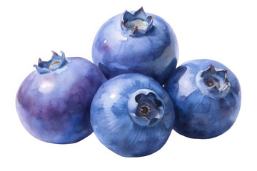 Obraz premium A cluster of ripe blueberries painted in watercolor isolated on transparent background