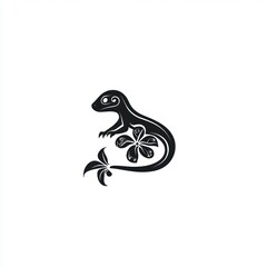 Obraz premium Silhouetted lizard with floral design