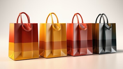 A row of modern shopping bags in autumn-toned gradients, glossy and minimalist in style.