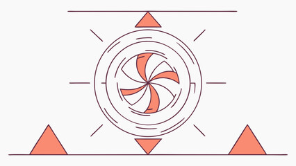 Abstract geometric design with a central spinning wheel and surrounding triangles