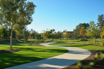 Naklejka premium Peaceful park with trees and winding paths