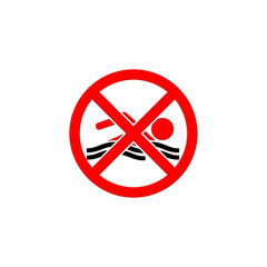 Obraz premium No Swimming, Swimming person icon inside red crossed circle, white background