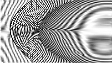 Abstract black and white optical illusion with intersecting curved lines
