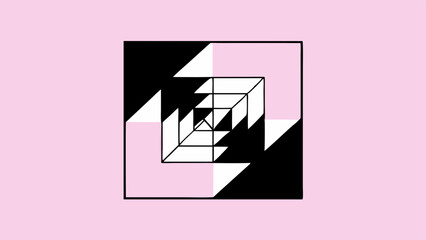Abstract geometric pattern with black white and pink squares and triangles