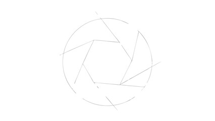 Abstract minimalist line drawing of a camera aperture diaphragm blades