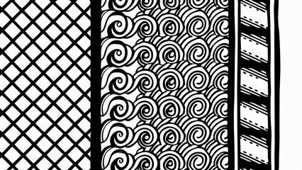 Abstract black and white graphic design with geometric and organic patterns