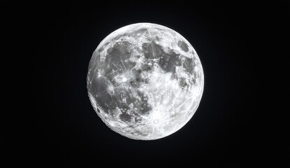 Obraz premium Full moon, detailed surface texture, grayscale, celestial body, night sky