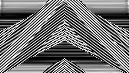 Abstract geometric pattern with black and white concentric triangles and lines