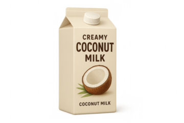 Creamy coconut milk carton packaging with transparent background