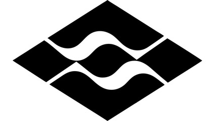 Abstract black and white diamond shape with wavy lines and geometric elements