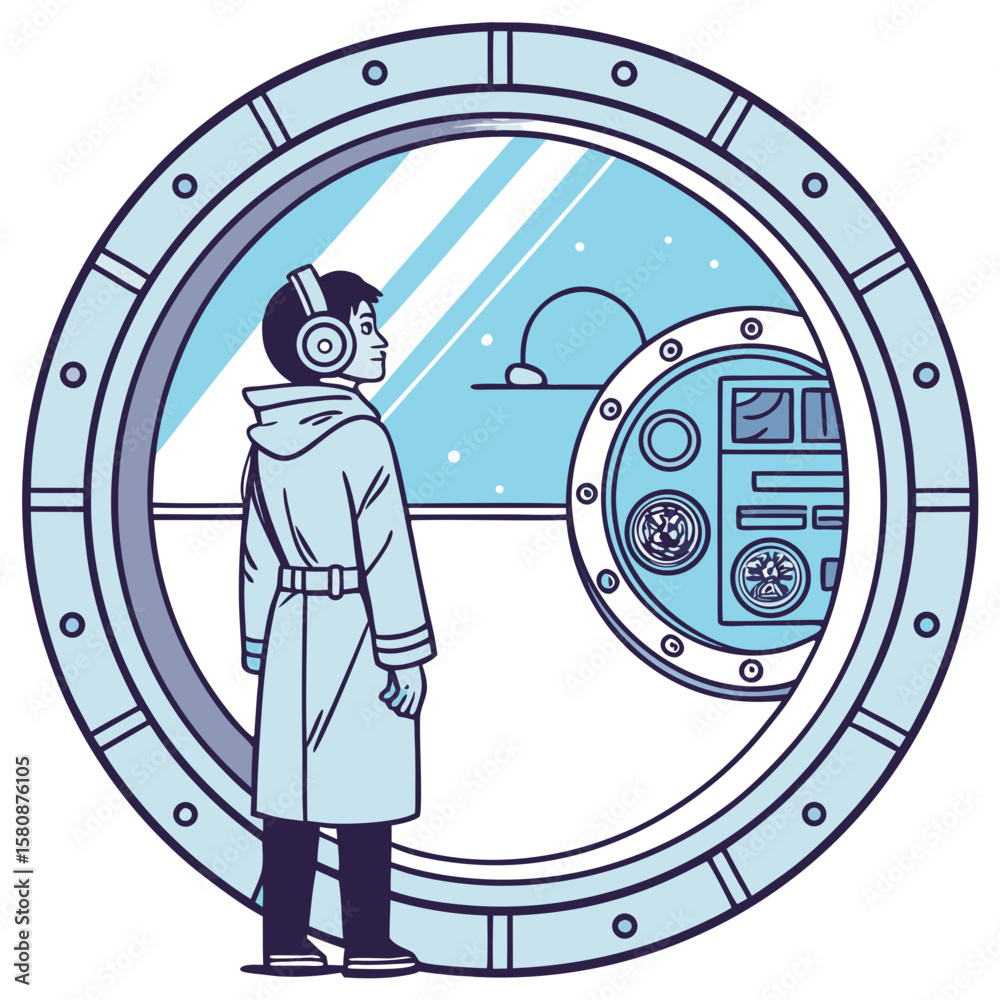 Fototapete neon light blue circle portal with electronics elements and wires are on a futuristic technology cir