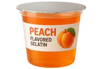 Peach flavored gelatin in a plastic cup with a transparent background