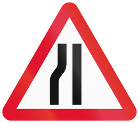 Chinese warning road sign used only in Hong Kong - Road narrows on the left