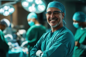 Confident smiling surgeon in operating room