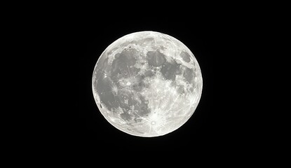Fototapeta premium Full moon, large and round, against a black night sky. Detailed craters and surface textures visible