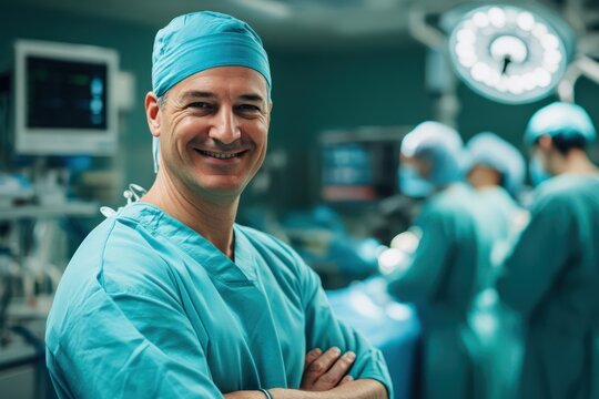 Confident smiling surgeon in operating room