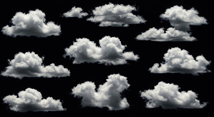 Cloud brush pack with soft edge black background.AI generated 
