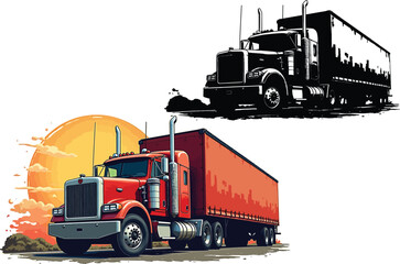 Truck Evolution Art Silhouette and Full-Color Contrast Vector Illustration