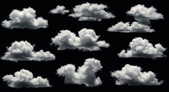 Cloud brush pack with soft edge black background.AI generated 