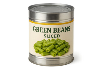 Sliced green beans in a can on transparent background