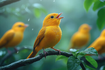 Fototapeta premium The Lush Symphony of Birds at Sunrise in the Tropics