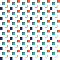 Grid of black squares on a white background, with small squares coloured in purple, violet, brown and taupe