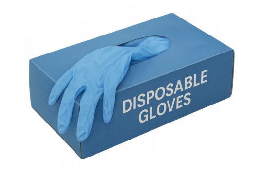 Blue disposable gloves coming out of a dispenser box on transparent background - Powered by Adobe