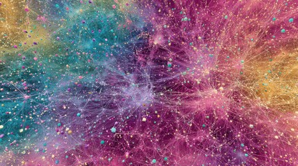 Abstract digital network connections vibrant colors data visualization