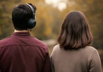 Couple with Autistic Man Wearing Headphones Video Footage Scene Representing Acceptance and Neurodiversity