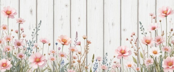  Delicate Dreamy Seamless Design with Loose Watercolor Style a Rustic Wood Background