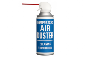 Compressed air duster cleaning electronics on transparent background