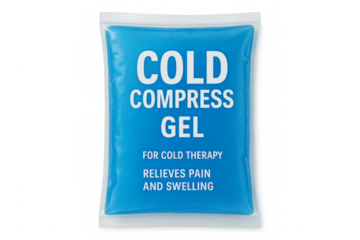 Cold compress gel pack relieving pain and swelling on transparent background