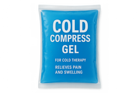 Cold compress gel pack relieving pain and swelling on transparent background