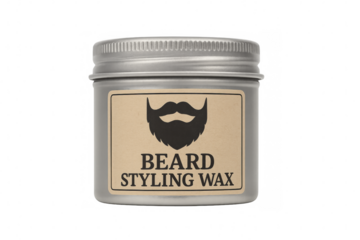 Round metal tin of beard styling wax with transparent background