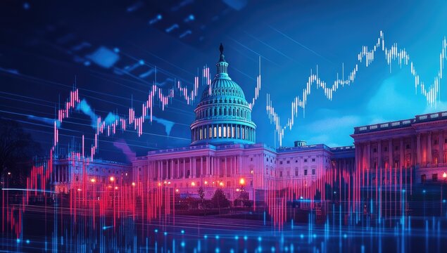 US Capitol Building overlaid with financial charts