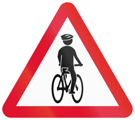 Chinese warning road sign used only in Hong Kong - Watch out for cyclists