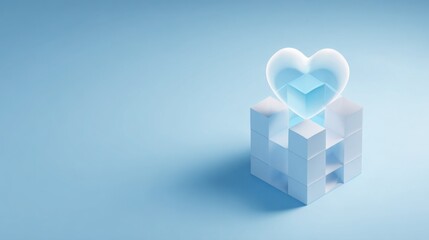 Abstract Cube Structure Glowing Heart Digital Connection Network