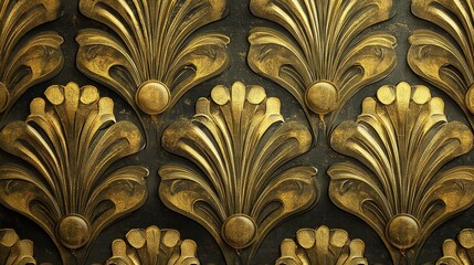 Ornate golden acanthus leaf pattern on dark background.