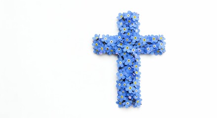 Obraz premium Floral Cross: Forget-Me-Nots Arranged in a Christian Symbol on White