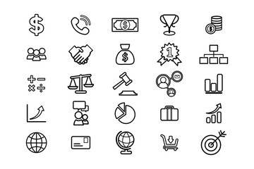 Collection of business and finance icons, isolated on white background