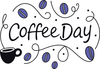 Artistic typographic celebration design for national coffee day featuring elegant handwritten script and decorative coffee elements perfect for festive promotions and branding initiatives