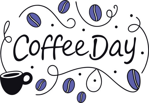 Artistic typographic celebration design for national coffee day featuring elegant handwritten script and decorative coffee elements perfect for festive promotions and branding initiatives
